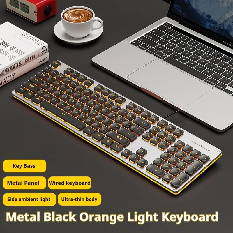 Metal Black Orange Light Wired Keyboard